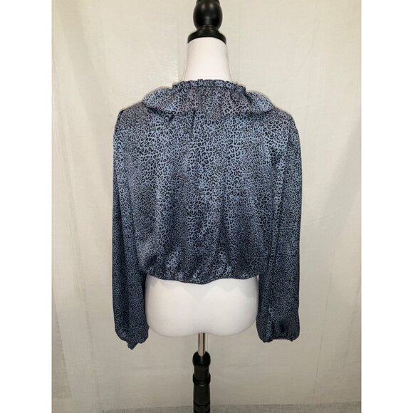 Topshop size 10 Animal Print satin Tie Crop Top Blue/Black - Picture 4 of 5